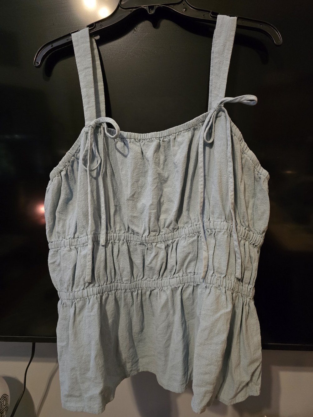Cottagecore Light Blue Ruched Elastic Waist Cami Tank Top